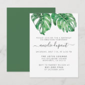 Invitation Carte Postale Feuilles de Monstera Tropicales Anniversaire Écrit (Devant / Derrière)