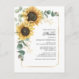 Invitation Carte Postale Feuilles d'eucalyptus Tournesol Géométrique Baby S