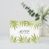 Invitation Carte Postale Feuilles Tropicales Élégant Mariage D'été RSVP (Debout devant)