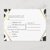 Invitation Carte Postale Feuilles Tropicales Noires Mariage Blanc & Or RSVP (Dos)