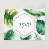 Invitation Carte Postale Feuilles Tropicales Vertes Élégant Mariage RSVP Bl (Devant)