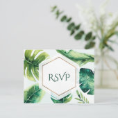 Invitation Carte Postale Feuilles Tropicales Vertes Élégant Mariage RSVP Bl (Debout devant)