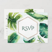 Invitation Carte Postale Feuilles tropicales vertes élégantes réponse de ma (Devant / Derrière)