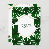 Invitation Carte Postale Feuilles tropicaux vert foncé Noir blanc Mariage R (Devant / Derrière)