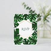 Invitation Carte Postale Feuilles tropicaux vert foncé Noir blanc Mariage R (Debout devant)