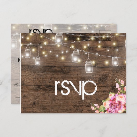 Invitation Carte Postale Feux Rustiques Réception Florale Dîner RSVP Entree (Devant / Derrière)