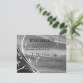 Invitation Carte Postale Fiançailles à fleurs argenté et satin (Debout devant)