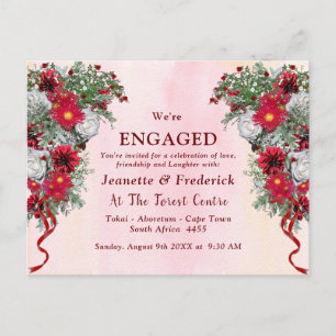 Invitation Carte Postale Fiançailles aux feuilles de Blush, Bourgogne et Sa