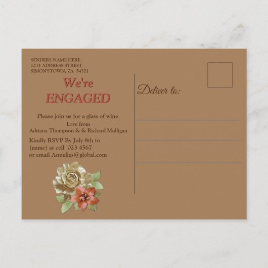 Invitation Carte Postale Fiançailles d'art en cuir et daim (Dos)