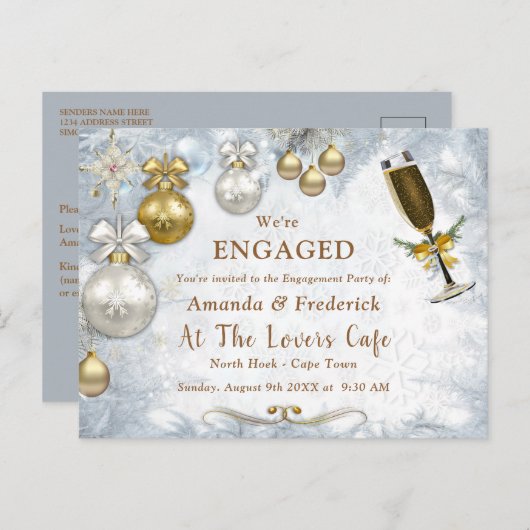 Invitation Carte Postale Fiançailles de Noël blanc (Devant / Derrière)