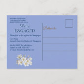 Invitation Carte Postale Fiançailles de soie bleue et perles d'ivoire (Dos)