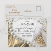 Invitation Carte Postale Fiançailles de soie d'or et perles d'ivoire (Devant / Derrière)