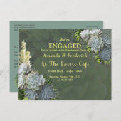 Invitation Carte Postale Fiançailles de teintes succulentes de blues pâles (Devant / Derrière)