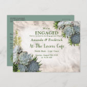 Invitation Carte Postale Fiançailles de teintes succulentes de blues pâles (Devant / Derrière)