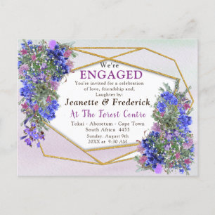 Invitation Carte Postale Fiançailles géométrique Gold & Lavender Flowers
