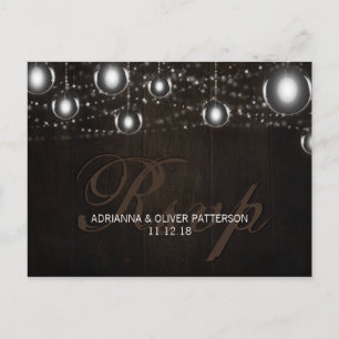 Invitation Carte Postale Ficelle en bois rustique des lumières épousant