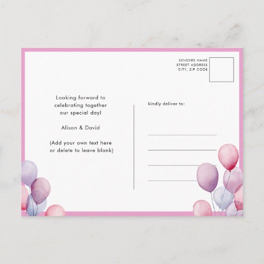 Invitation Carte Postale Fille Eléphant rose Balloon Script mignon Baby sho (Dos)