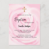 Invitation Carte Postale Fille florale rose douce Baptême (Devant)