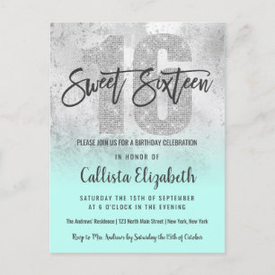 Invitation Carte Postale Fille Grunge Argent Parties scintillant Foil Sweet