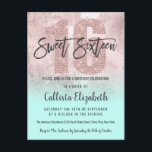 Invitation Carte Postale Fille Grunge Rose Gold Mint Parties scintillant Fo<br><div class="desc">Cette carte postale élégante et girly grunge sweet sixteen invitation est le design parfait pour votre fille. Il présente un dégradé rustique de champagne rose pâle à l'ombre avec un faux imprimé rose rose parties scintillant d'or numéro 16 sur un arrière - plan vert turquoise menthe pastel. C'est un design...</div>