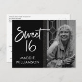 Invitation Carte Postale Fille noire et blanche Parties scintillant douce 1 (Devant / Derrière)