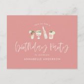 Invitation Carte Postale Fille rose moderne cocktail design fête d'annivers (Devant)