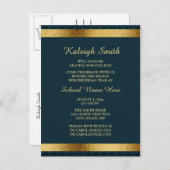 Invitation Carte Postale Filles Elegant Marine Blue Gold College Trunk Part (Devant / Derrière)