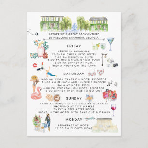 Invitation Carte Postale Fin de semaine de bachelorette  Savannah, Géorgie