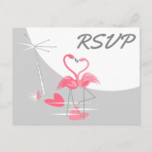 Invitation Carte Postale Flamant rose Amour Grande Lune mariage RSVP paysag