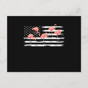 Invitation Carte Postale Flamant Rose Dessin Animé Mignon Drapeau USA 4 Jui