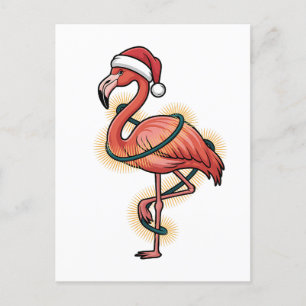 Invitation Carte Postale Flamant Rose Enroulé De Lumière De Noël   