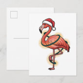 Invitation Carte Postale Flamant rose enveloppé dans une lumière de Noël Oi (Devant / Derrière)