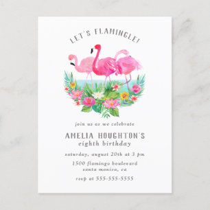 Invitation Carte Postale Flamingle Flamant rose Lagoon fête d'anniversaire