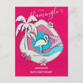 Invitation Carte Postale Flamingle Flamant rose tropical 60e anniversaire (Devant)