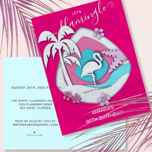 Invitation Carte Postale Flamingle Flamant rose tropical 60e anniversaire