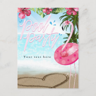 Invitation Carte Postale Flamingo Anniversaire d'été FÊTE AU BASSIN Plage