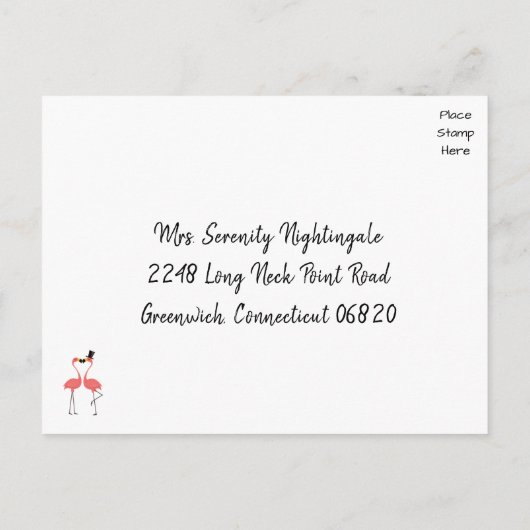Invitation Carte Postale Flamingo Rose RSVP Mariage Tropical Luau Plage (Dos)