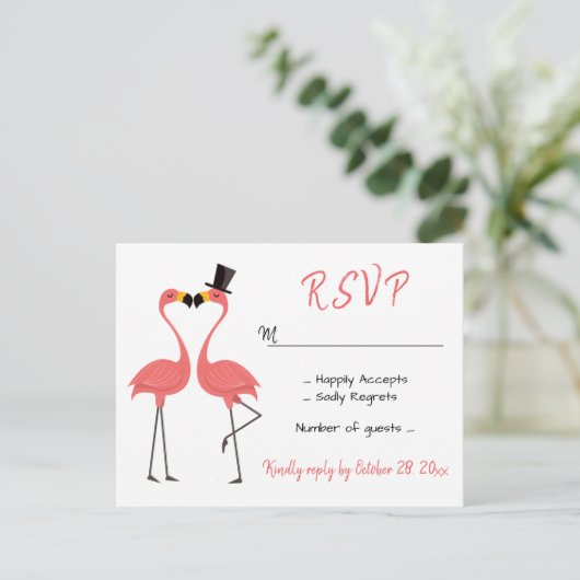 Invitation Carte Postale Flamingo Rose RSVP Mariage Tropical Luau Plage (Debout devant)