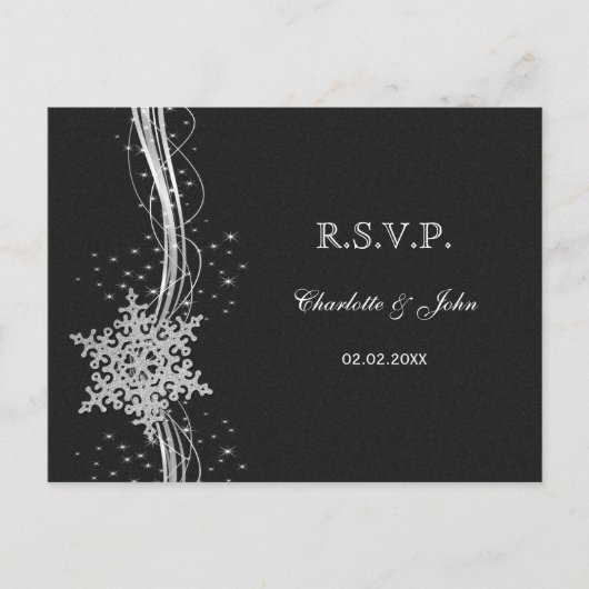 Invitation Carte Postale Flèches de neige en argent noir Mariage d'hiver RS (Devant)