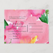 Invitation Carte Postale Fleur aquarelle rose chic floral mariage RSVP (Dos)