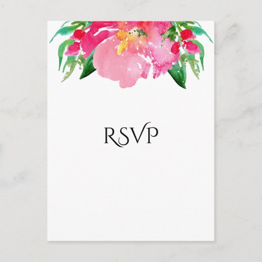 Invitation Carte Postale Fleur aquarelle rose chic floral mariage RSVP (Devant)