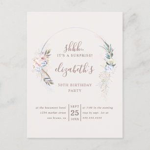 Invitation Carte Postale Fleur de Beige Romantique Aquarelle Surprise Party
