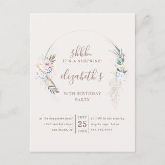 Invitation Carte Postale Fleur de Beige Romantique Aquarelle Surprise Party