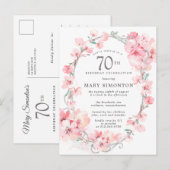 Invitation Carte Postale Fleur de cerise rose pâle 70e anniversaire (Devant / Derrière)