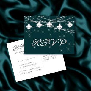 Invitation Carte Postale Fleur de Lis   Arborescence Turquoise RSVP minuit