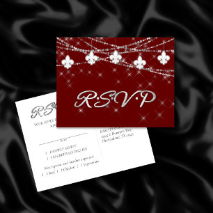 Invitation Carte Postale Fleur de Lis Arbre RSVP rouge foncé Crimson