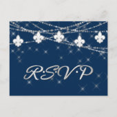 Invitation Carte Postale Fleur de Lis | Navy Cobalt RSVP choix de repas (Devant)