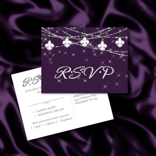 Invitation Carte Postale Fleur de Lis | Réponse de l'arbre profond pourpre