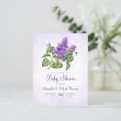 Invitation Carte Postale Fleur Lilac Baby shower botanique violet vert (Debout devant)