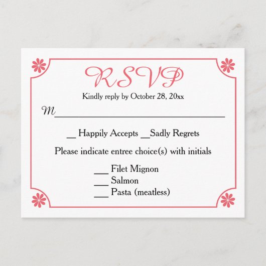 Invitation Carte Postale Fleur rose RSVP Florale Soirée de mariage rétro (Devant)